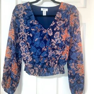 3 FOR $20 Vintage Japna blue floral long sleeve top | XS